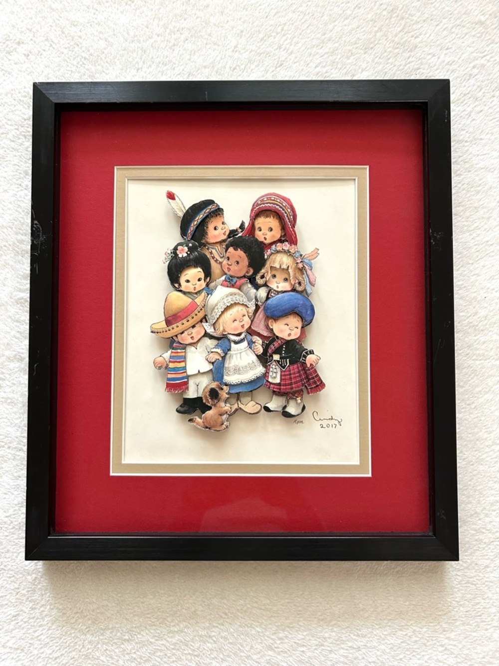 Ruth Morehead 3D Singing Children Art Picture Framed Matted Kids 13.5" x 15.5"